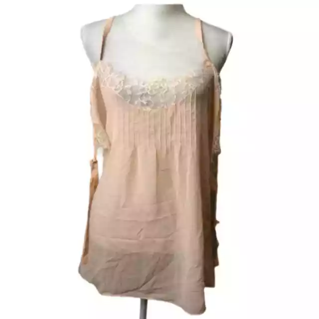 Love Sam Women's Blouse Sleeveless Tie Shoulder Sheer Lace Tank Top Peach S NWT