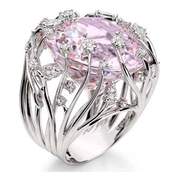 Gorgeous Women Wedding Ring 925 Silver Filled Oval Cut Cubic Zircon Sz 6-10