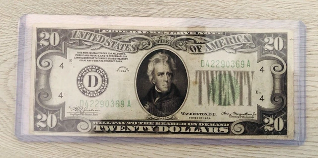 $20 Federal Reserve Note 1934 In Plastic Cover