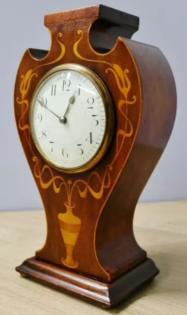 Beautiful Antique French Art Nouveau 8Day Inlaid Mahogany Timepiece Mantel Clock 2