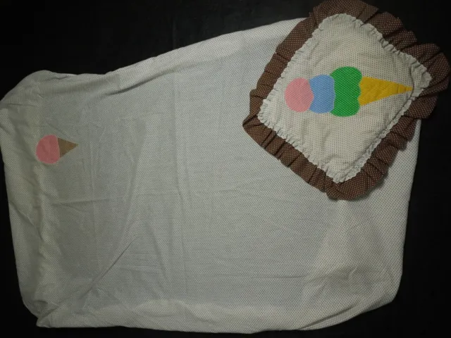 VTG Nursery Baby Crib Pillow Case Sheet Ice Cream Dots Judi Heirloom Linens