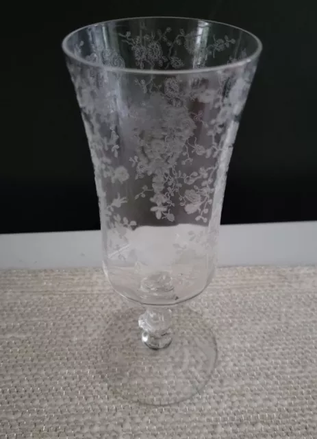 Clear Cambridge glass Rosepoint etched goblet stem 6 inch