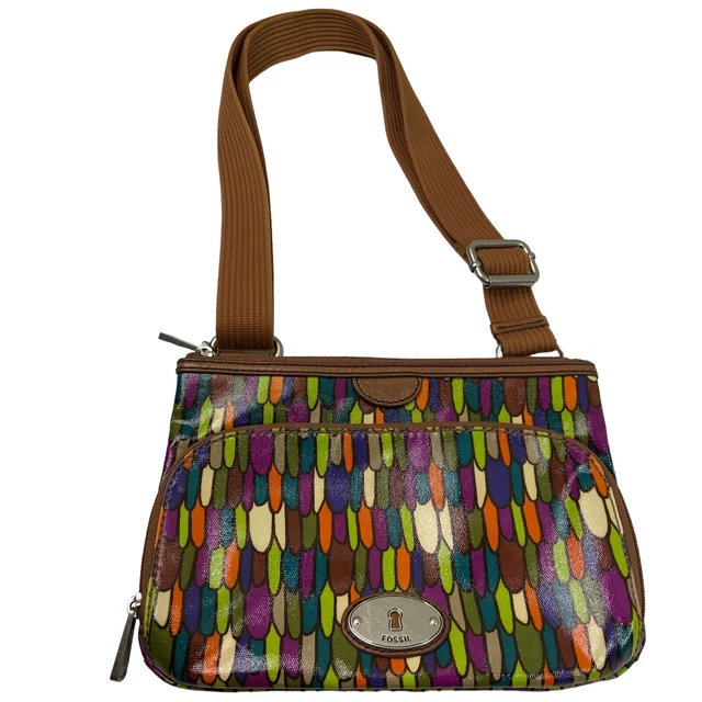 Fossil Key Per Cross Body Bag Coated Geometric Multi Color 4 Card Holder Purse