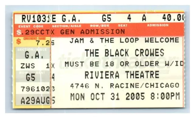 Black Crowes Concert Ticket Stub October 31 2005 Chicago Illinois