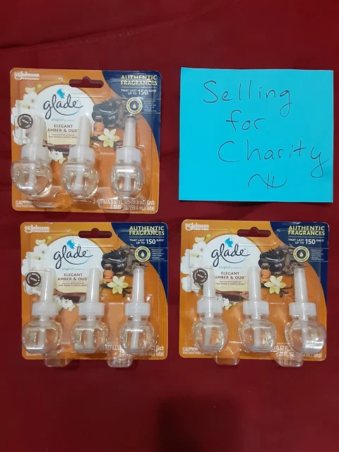 Lot of 9 Glade Plugins Scented Oil Refill Elegant Amber & Oud  Room Freshener