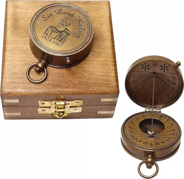Antiker Messing-Kompass, nautisches Geschenk, Kompass-Faden-Sonnenuhr mit...