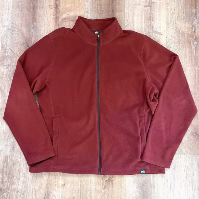 REI Mens Fleece Jacket XXL Rust Brown Outdoor Activewear Hiking Thick Plush Soft