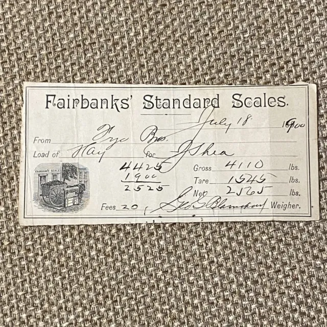 Antique Illustrated Billhead Receipt Fairbanks Scales 1900 Hay Horse Cart Store