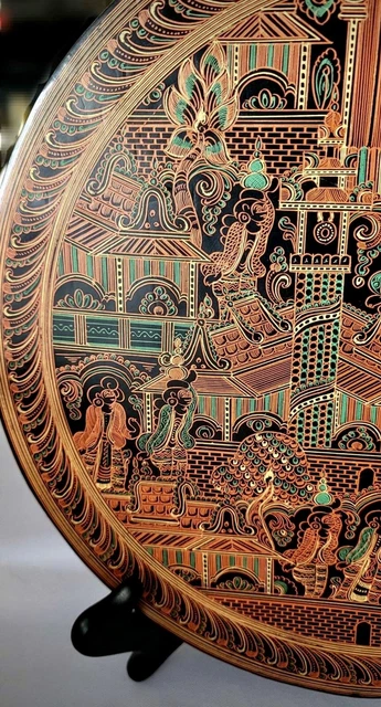 Vintage Lacquerware 12" Round Betel Nut Wood Plate/Charger/Burma 2
