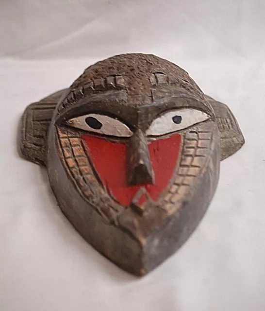 Tribal Mask African Art Handcarved Wooden Metal Wall Hanging Man Cave Vintage r
