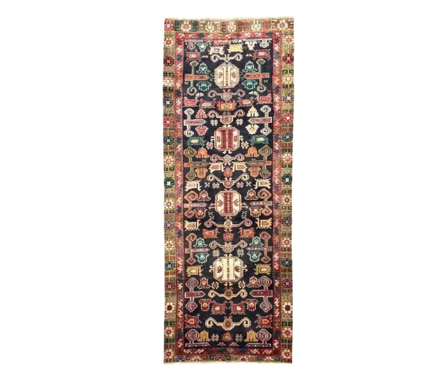 Vintage Kazak Runner, Hand Made Hallway Wool Caucasian Rug Carpet 9' X 3'5"