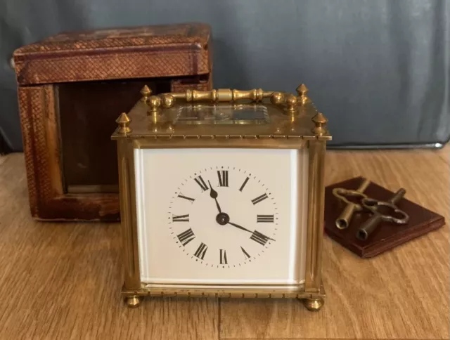 Antique Brass Carriage Clock With Leather Case