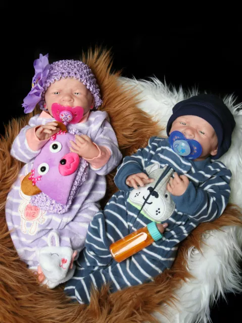 REBORN TWIN BABIES Boy Girl Doll Preemie 15