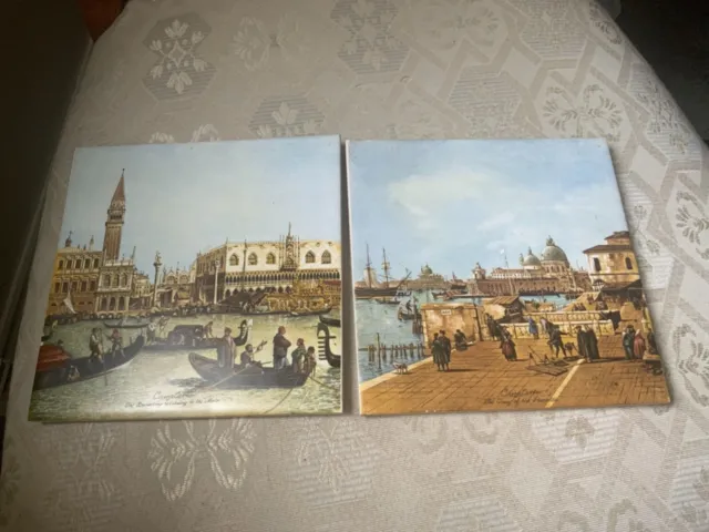 2 X Vintage Canaletto Picture Ceramic Tiles By Cristal