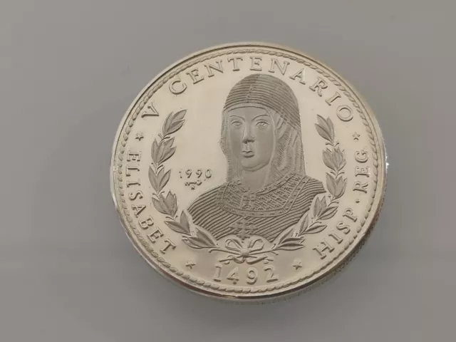 Moneda 10 Pesos Centroamérica 1 Onza 1990 Isabel La Católica Plata 999  Capsula