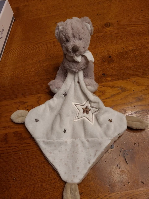 Doudou peluche ours beige mouchoir blanc étoiles POMMETTE ETAT NEUF JAMAIS SERVI