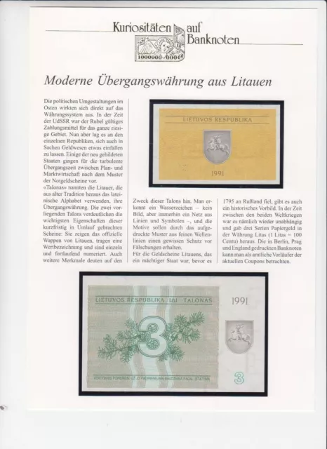 Litauen, 2 Banknoten kassenfrisch 96286