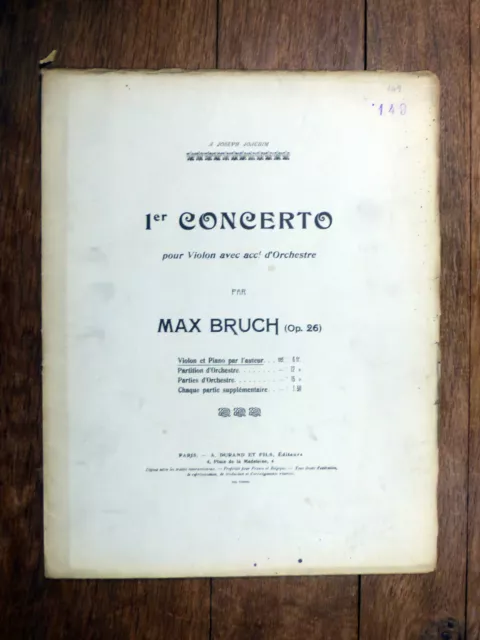 PARTITION ANCIENNE Max Bruch 1er CONCERTO pour violon (accomp. piano) DURAND