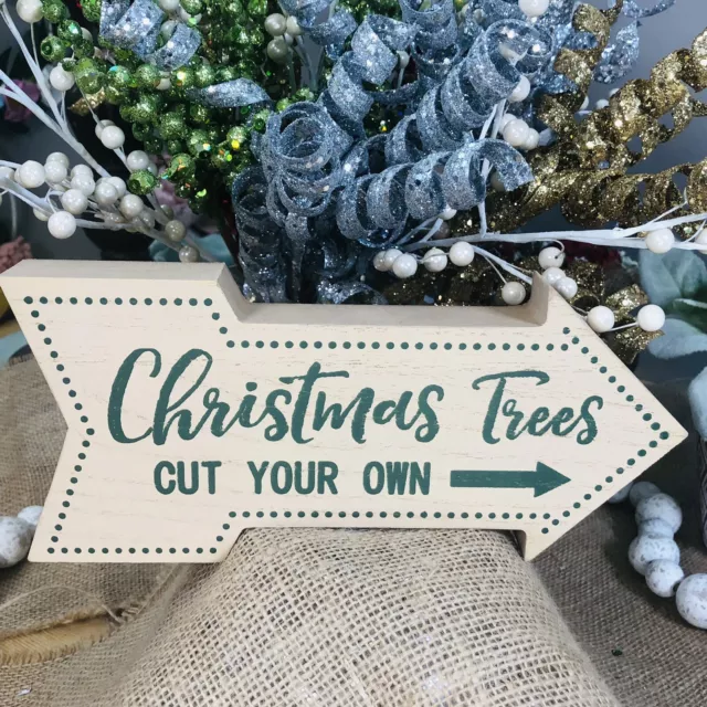 New! "Christmas Trees Cut Your Own" Arrow Wood Block Sign  DECOR Farmhouse