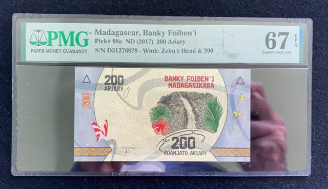 Madagascar 200 Ariary Picks# 98a PMG 67 EPQ SG Unc Banknote