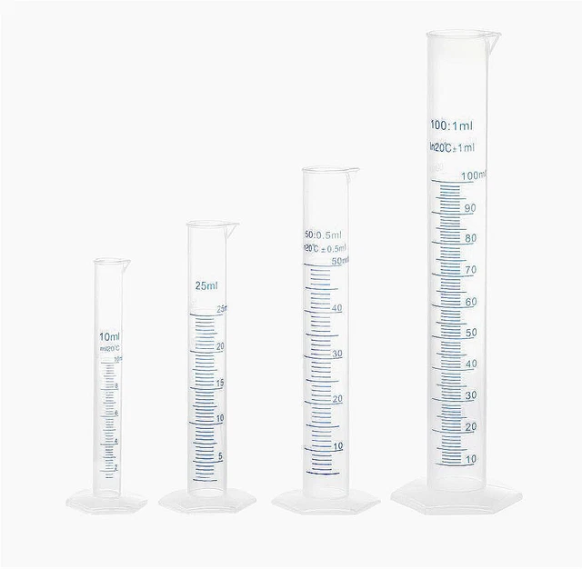 1 Set Plastic Graduated Cylinder, 10ml 25ml 50ml 100ml Measuring Cylinder