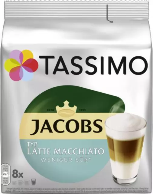 Tassimo Coffee Discs | Latte Macchiato Less Sweet | 8 Pcs | Tassimo Coffee Pods
