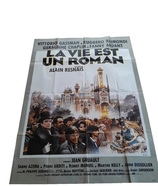 Ancienne AFFICHE Cinéma LA VIE EST UN ROMAN 158cm x 112cm Poster old french