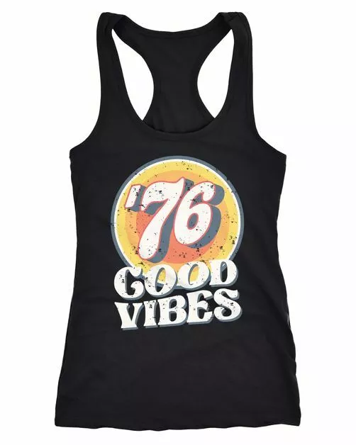 Damen Tank-Top Sommer Good Vibes 70er Jahre Retro Print Hippie Style Fashion