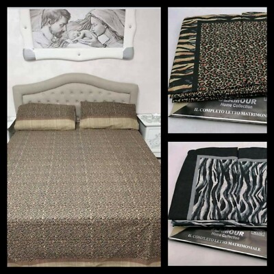 Russo Tessuti Completo Letto Matrimoniale Zebrato Lenzuola Maculato Leopardato 