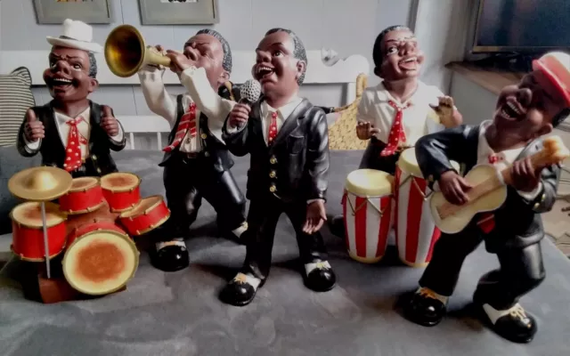 RARE 5 Handpainted Ceramic African American Jazz Band Large Figures 14.5"