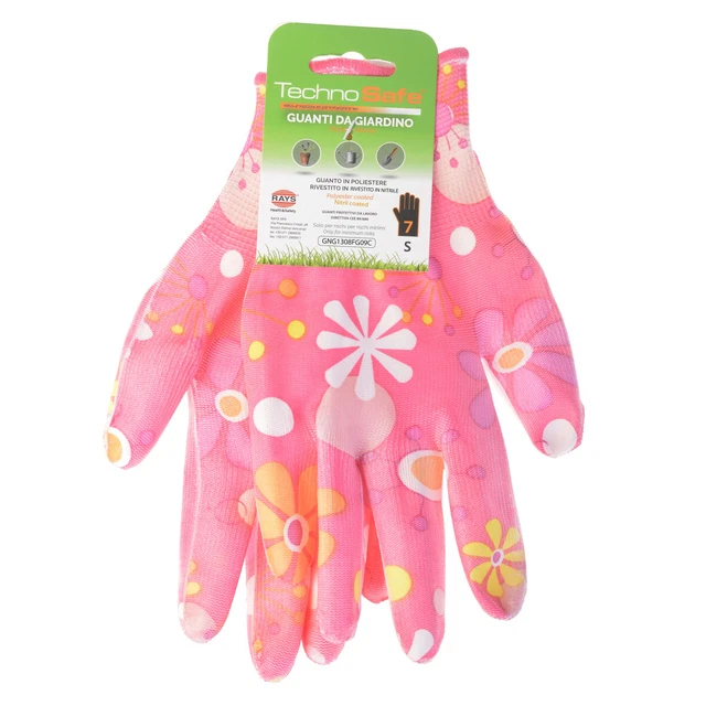 10x Gartenhandschuhe Technosafe PU-beschichtet rosa geblumt Größe 7