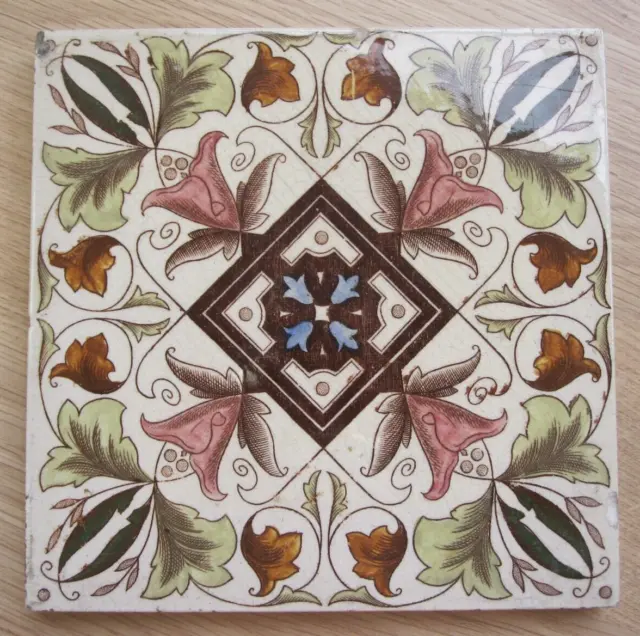 Antique Ceramic Tile Old Vintage Floral Flowers Leaf Art Nouveau Unbranded