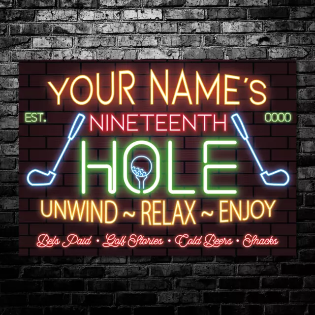 Personalised Golf Club Neon Effect Sign Wall Art Decor Gift Metal Plaque