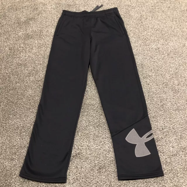 Under Armour Pants Boys Large Black Athletic Pants Gray Logo Pockets Youth 28x30