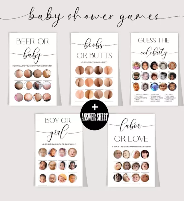 Baby Shower Game 20 Player - BUMP OR BEER  & more Unisex Girl Boy Party Games