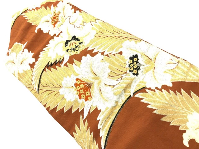 6447377: Japanese Kimono / Antique Nagoya Obi / Woven Floral Plants