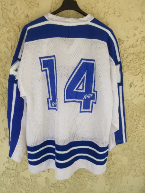 Maillot hockey centre sportif Sous-Moulin porté n°14 vintage années 80 90 blanc