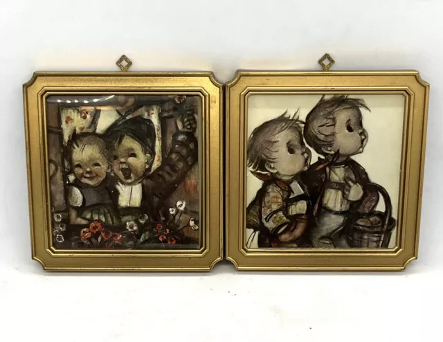 Vtg Hummel Children Pictures Framed Stamped Made in West Germany Set of 2