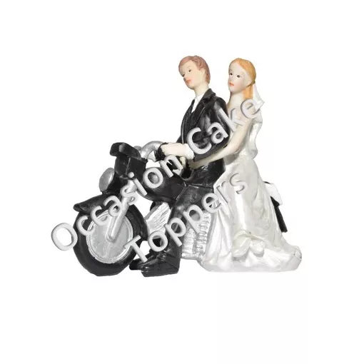 Wedding Cake Topper Bride and Groom Couple on Motorbike Personalised Decoration