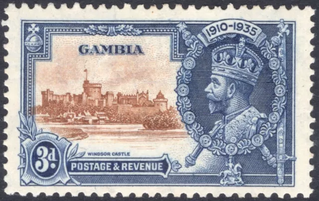 GAMBIA-1935 Silver Jubilee 3d Brwn & Dp Blue shrt extra flagstaff Sg 14 MM toned