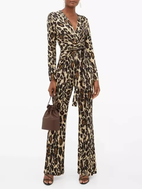 NEW Diane Von Furstenberg DVF Melinda Leopard print 100% silk jumpsuit