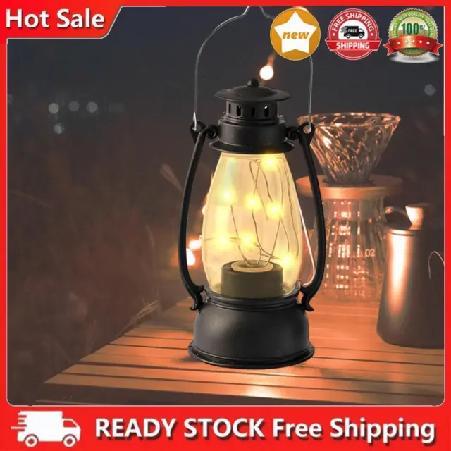 LED Atmosphere Lamp Ornament Vintage Candle Lantern Halloween Decoration (Black)