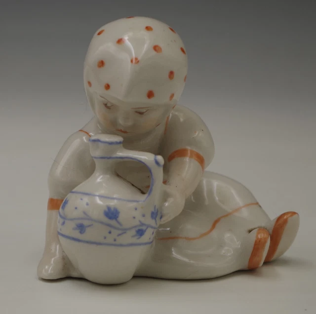 Zsolnay Hungary Vintage Baby Girl With Pitcher Figurine