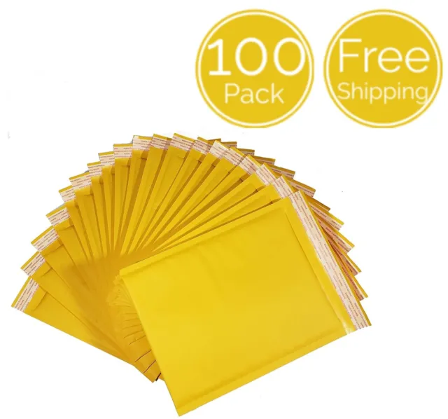 100 Pack 5 x 7 Inches Yellow Kraft Paper Bubble Padded Mailer Envelopes
