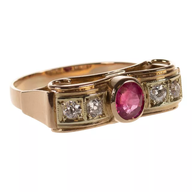 Art deco Ring in Gold 585 mit Altschliff Diamanten & Rubin Gr. 57  (D3151)