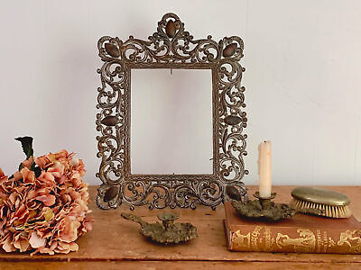 Large Antique Ornate Victorian Cast Metal Picture Frame or Tabletop Mirror Frame