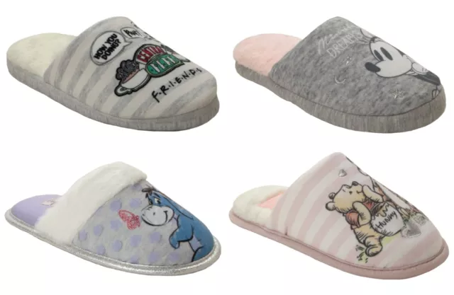 Ladies Branded Slippers Disney Tv Friends Cosy Slip On Mules Womens Uk Size 3-8