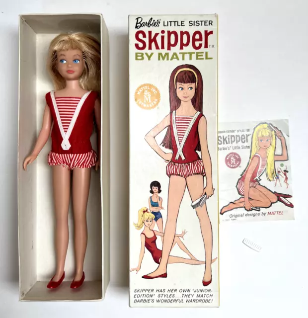 Vintage Barbie Sister Skipper Doll Blonde #0950 with Box Booklet Swimsuit Shoes,