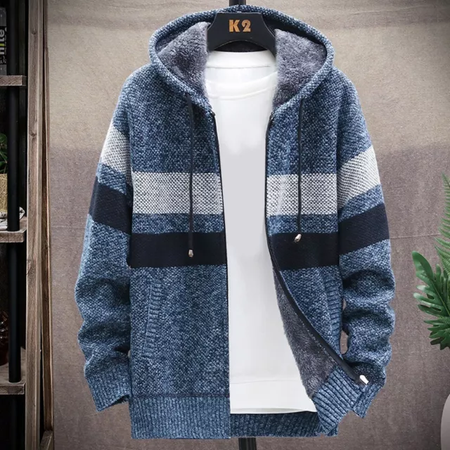 Mens Thick Warm Fleece Lined Hooded Hoodie Winter Zip Up Coat Jacket Sweatshirt