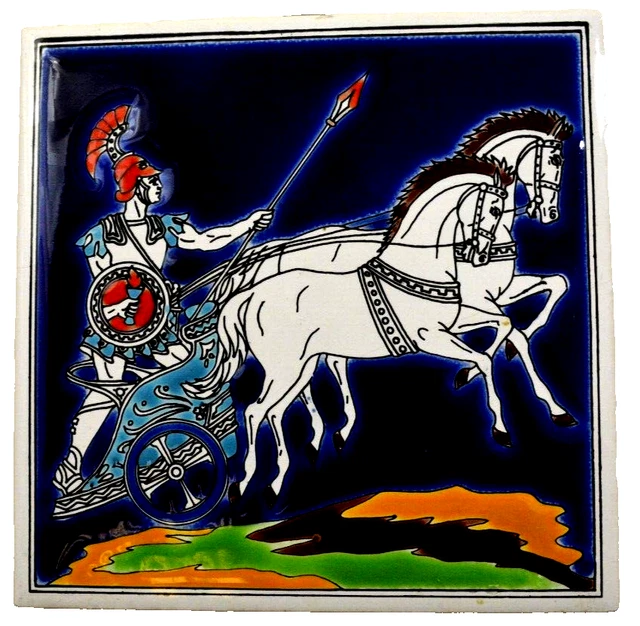 Beautiful Smaltotechniki Ceramik Greece Handpained Enameled Tile 6 x 6"